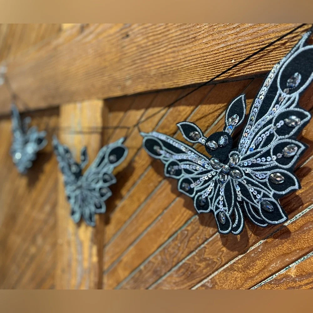 Handmade Halloween Bat Garland, sparkly sequined, jeweled, art deco wall hanging